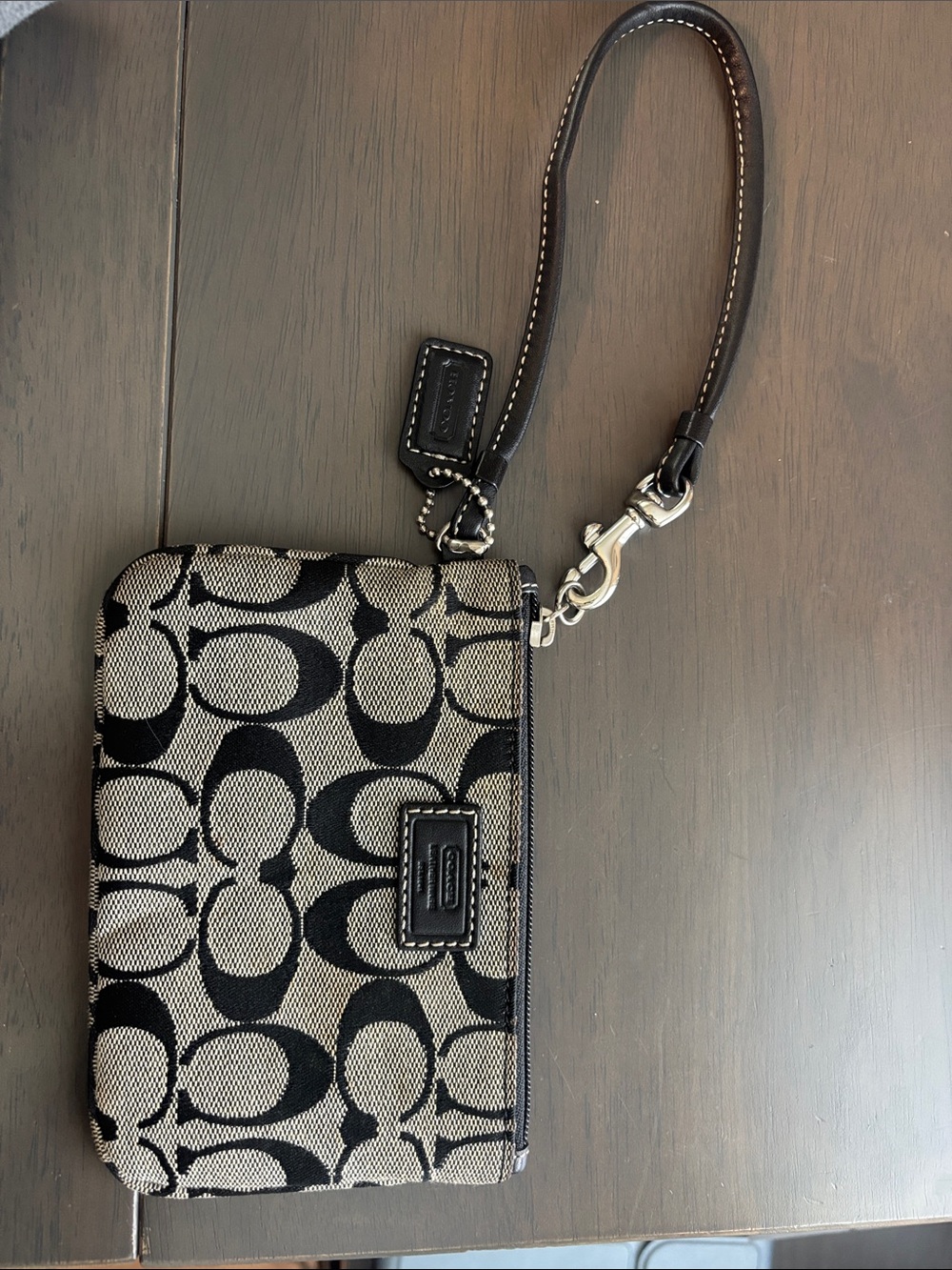 Coach Canvas Wristlet in Black and Tan Signature Print